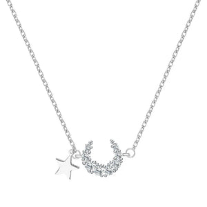 Davis 925 Silver Moon Star CZ Choker Necklace for Women