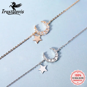 Davis 925 Silver Moon Star CZ Choker Necklace for Women