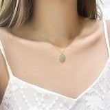TrustDavis 925 Silver Necklace Round Jade Pendant Women's Jewelry