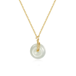 TrustDavis 925 Silver Necklace Round Jade Pendant Women's Jewelry