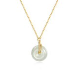 TrustDavis 925 Silver Necklace Round Jade Pendant Women's Jewelry