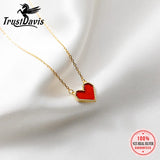 TrustDavis 925 Sterling Silver Red Heart Clavicle Necklace