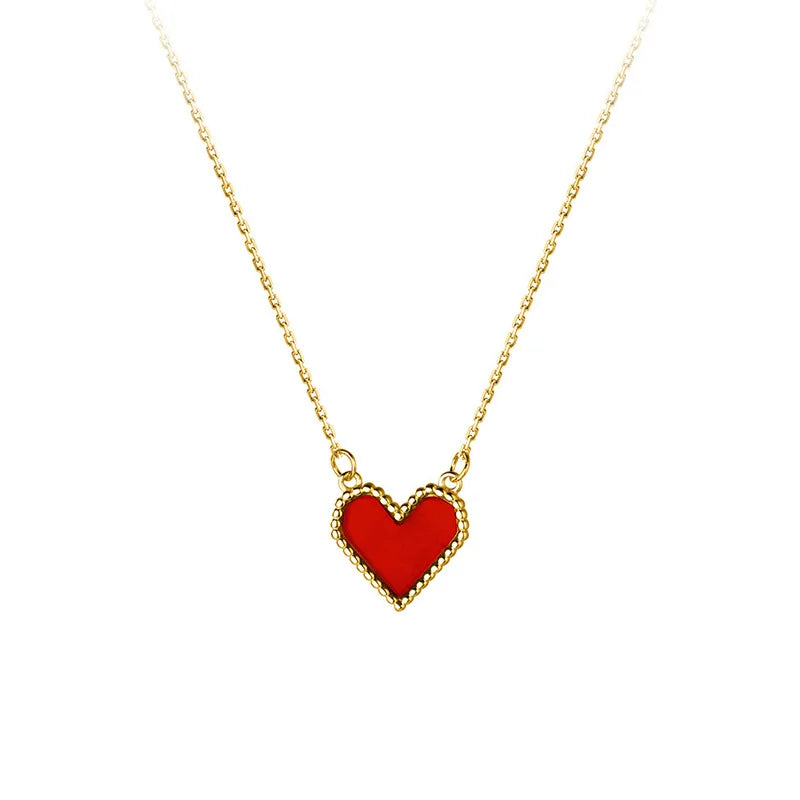 TrustDavis 925 Sterling Silver Red Heart Clavicle Necklace