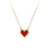 TrustDavis 925 Sterling Silver Red Heart Clavicle Necklace