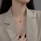 TrustDavis 925 Sterling Silver Red Heart Clavicle Necklace
