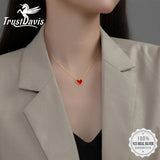 TrustDavis 925 Sterling Silver Red Heart Clavicle Necklace