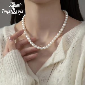 TrustDavis 925 Silver Shell Beads Pendant Necklace for Women Girls