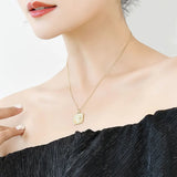 925 Sterling Silver Square Rose Print Card Necklace For Women Lady Birthday Gift