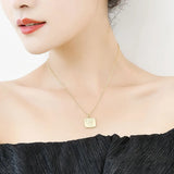 925 Sterling Silver Square Rose Print Card Necklace For Women Lady Birthday Gift