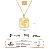 925 Sterling Silver Square Rose Print Card Necklace For Women Lady Birthday Gift