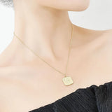 925 Sterling Silver Square Rose Print Card Necklace For Women Lady Birthday Gift