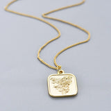 925 Sterling Silver Square Rose Print Card Necklace For Women Lady Birthday Gift