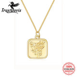 925 Sterling Silver Square Rose Print Card Necklace For Women Lady Birthday Gift