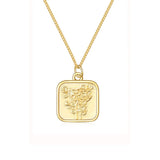 925 Sterling Silver Square Rose Print Card Necklace For Women Lady Birthday Gift