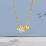 TrustDavis 925 Silver Necklace Sweet Star Heart CZ Pendant Necklace