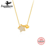 TrustDavis 925 Silver Necklace Sweet Star Heart CZ Pendant Necklace