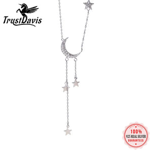 TrustDavis 925 Silver Necklace Women Chock Moon Pendant Gift Fine Jewelry