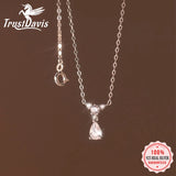 TrustDavis 925 Silver Necklace Wedding Party Zircon Water Drop Jewelry