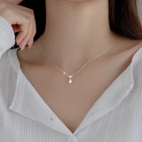 TrustDavis 925 Silver Necklace Wedding Party Zircon Water Drop Jewelry