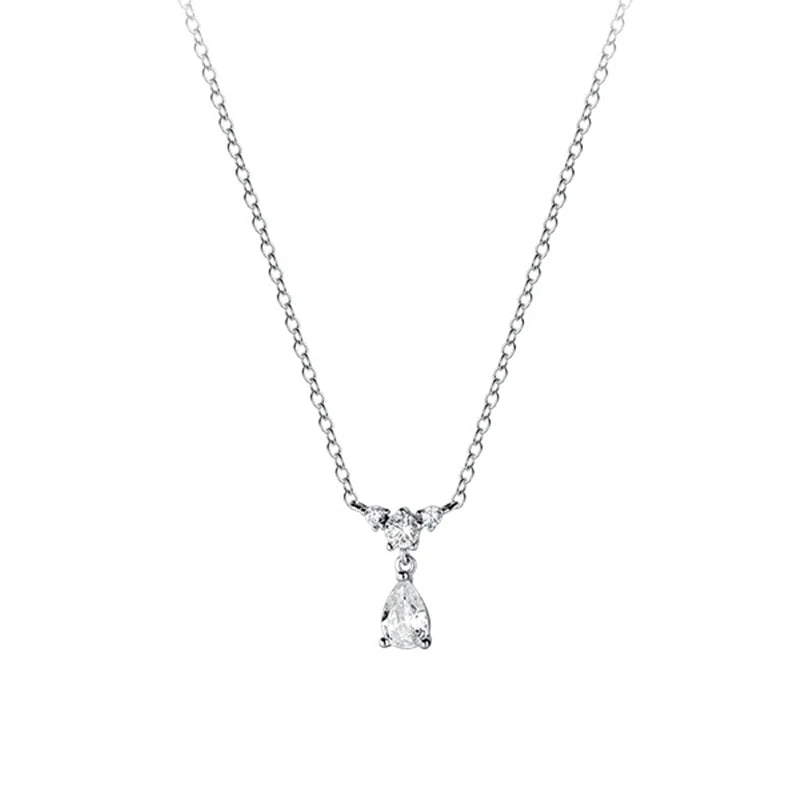TrustDavis 925 Silver Necklace Wedding Party Zircon Water Drop Jewelry