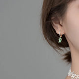Real 925 Sterling Silver Green CZ Dinosaur Hoop Earrings For Women