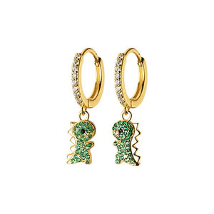 Real 925 Sterling Silver Green CZ Dinosaur Hoop Earrings For Women
