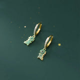 Real 925 Sterling Silver Green CZ Dinosaur Hoop Earrings For Women