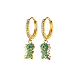 Real 925 Sterling Silver Green CZ Dinosaur Hoop Earrings For Women