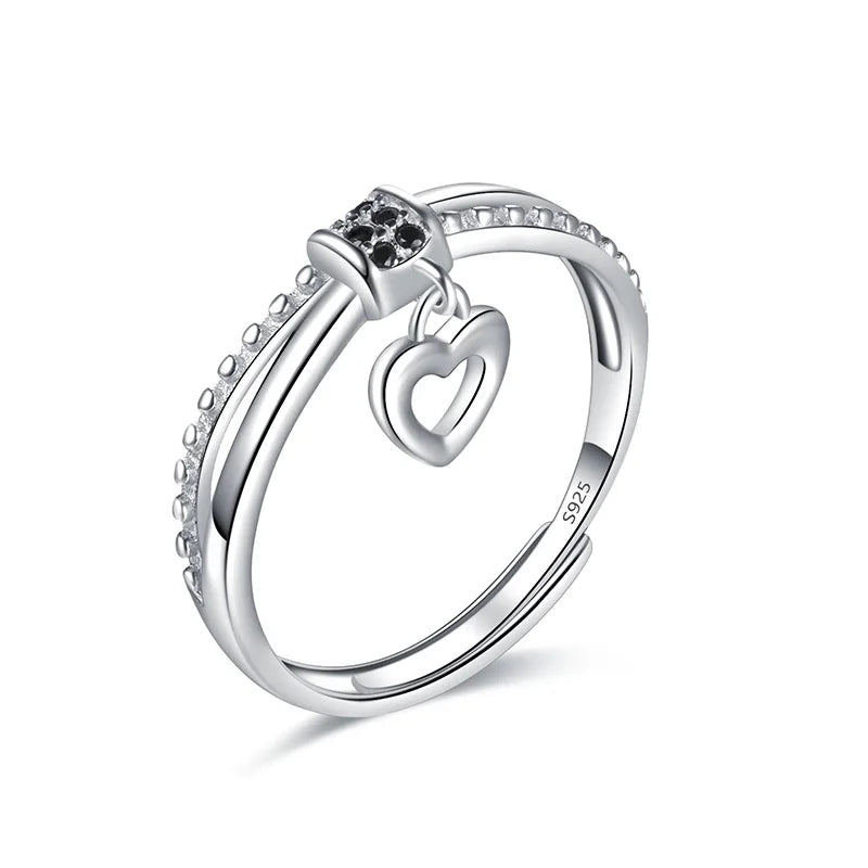 TrustDavis Genuine 925 Silver Ring CZ Heart Cross Wedding Band Jewelry