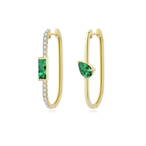 925 Silver Green Zircon Charm Hoop Earrings Wedding Party Jewelry