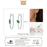 925 Silver Green Zircon Charm Hoop Earrings Wedding Party Jewelry
