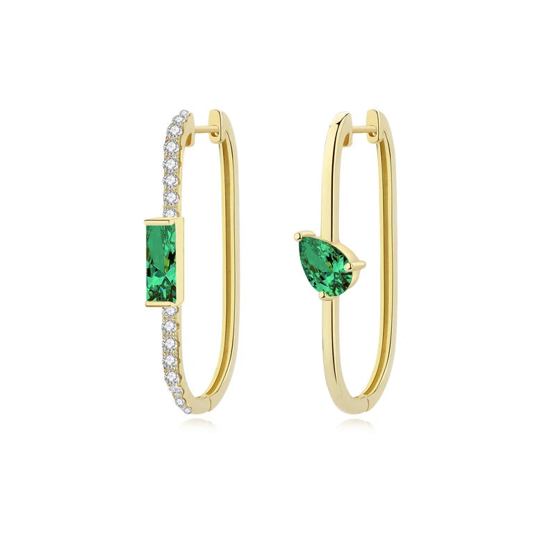 925 Silver Green Zircon Charm Hoop Earrings Wedding Party Jewelry