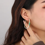 925 Silver Green Zircon Charm Hoop Earrings Wedding Party Jewelry