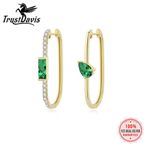 925 Silver Green Zircon Charm Hoop Earrings Wedding Party Jewelry