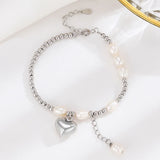 TrustDavis 925 Silver Pearl Bracelet Heart Pendant Women Jewelry Gift