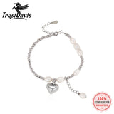 TrustDavis 925 Silver Pearl Bracelet Heart Pendant Women Jewelry Gift
