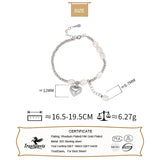 TrustDavis 925 Silver Pearl Bracelet Heart Pendant Women Jewelry Gift