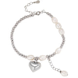 TrustDavis 925 Silver Pearl Bracelet Heart Pendant Women Jewelry Gift