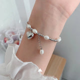 TrustDavis 925 Silver Pearl Bracelet Heart Pendant Women Jewelry Gift