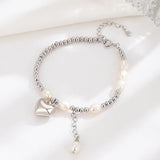 TrustDavis 925 Silver Pearl Bracelet Heart Pendant Women Jewelry Gift