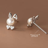 925 Sterling Silver Pearl Rabbit Stud Earrings for Girls