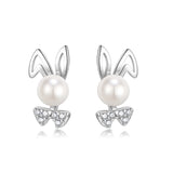 925 Sterling Silver Pearl Rabbit Stud Earrings for Girls