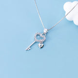 TrustDavis 925 Sterling Silver Romantic Key Heart CZ Pendant