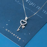 TrustDavis 925 Sterling Silver Romantic Key Heart CZ Pendant