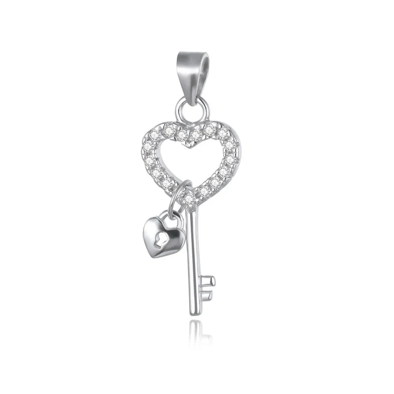 TrustDavis 925 Sterling Silver Romantic Key Heart CZ Pendant