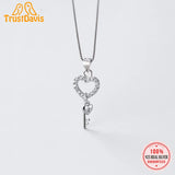 TrustDavis 925 Sterling Silver Romantic Key Heart CZ Pendant