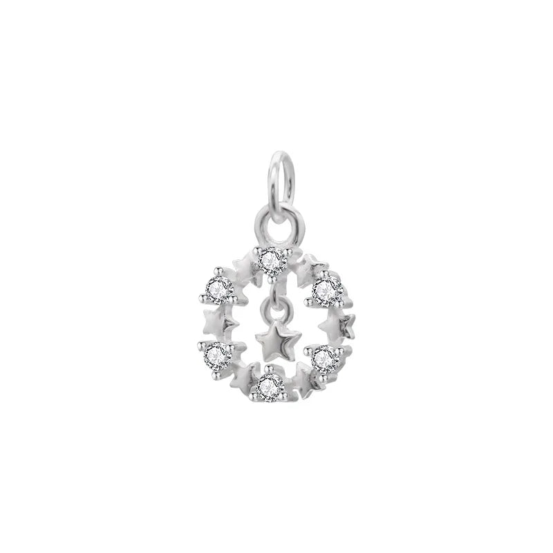 TrustDavis 925 Silver Pendant CZ Round Star DIY Necklace Accessory S925 Jewelry