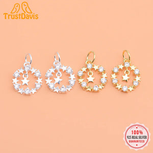 TrustDavis 925 Silver Pendant CZ Round Star DIY Necklace Accessory S925 Jewelry
