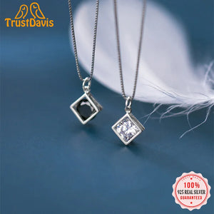 TrustDavis 925 Sterling Silver Square CZ Charm Pendant