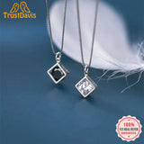 TrustDavis 925 Sterling Silver Square CZ Charm Pendant